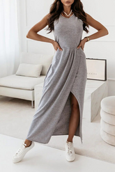 Casual Solid Fold O Neck Irregular Maxi Dresses